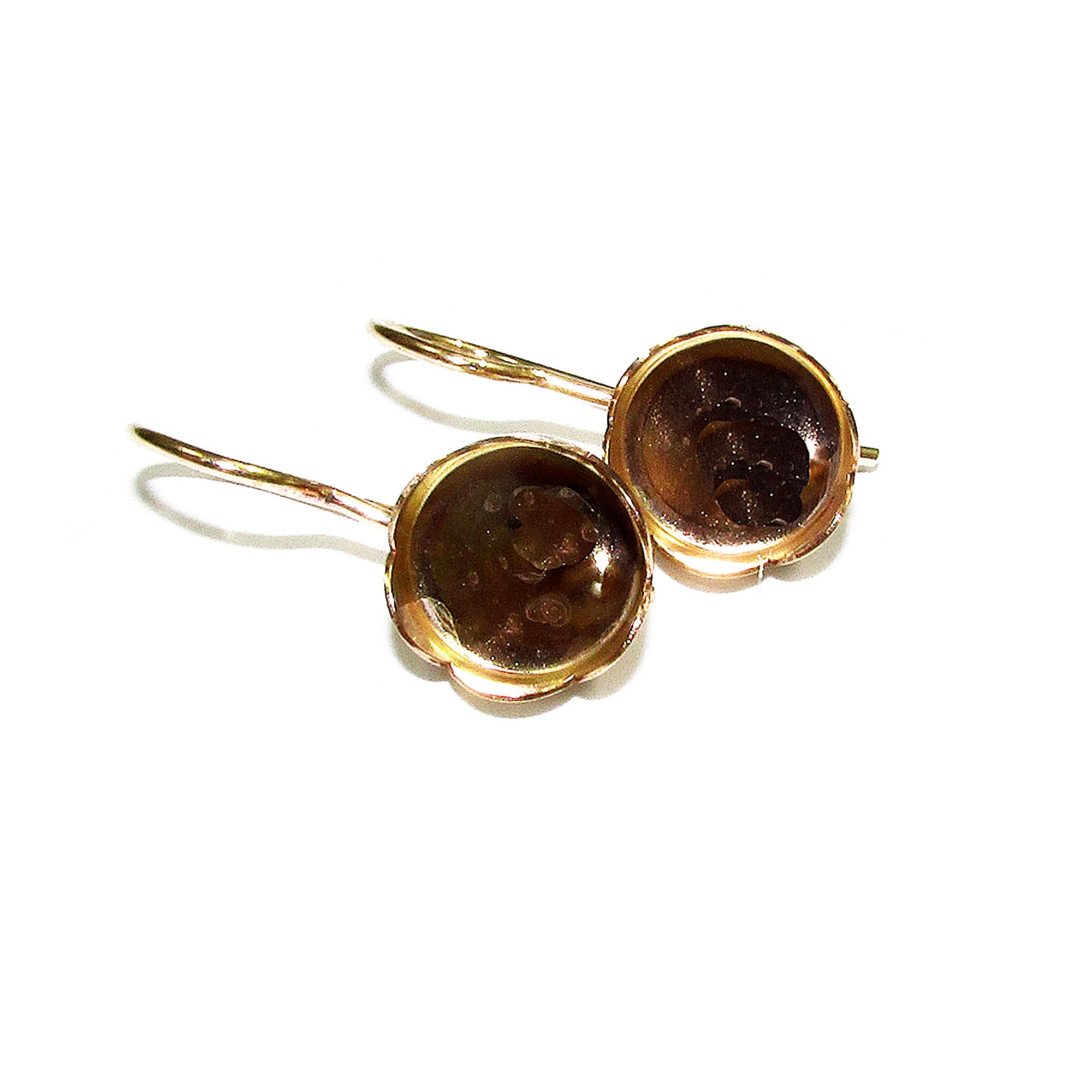 14K Yellow gold filled blank earrings with flower bezel cup 10 mm, Jewelry making, Setting, bezel cup, base earrings - 1 pair (2 piece)