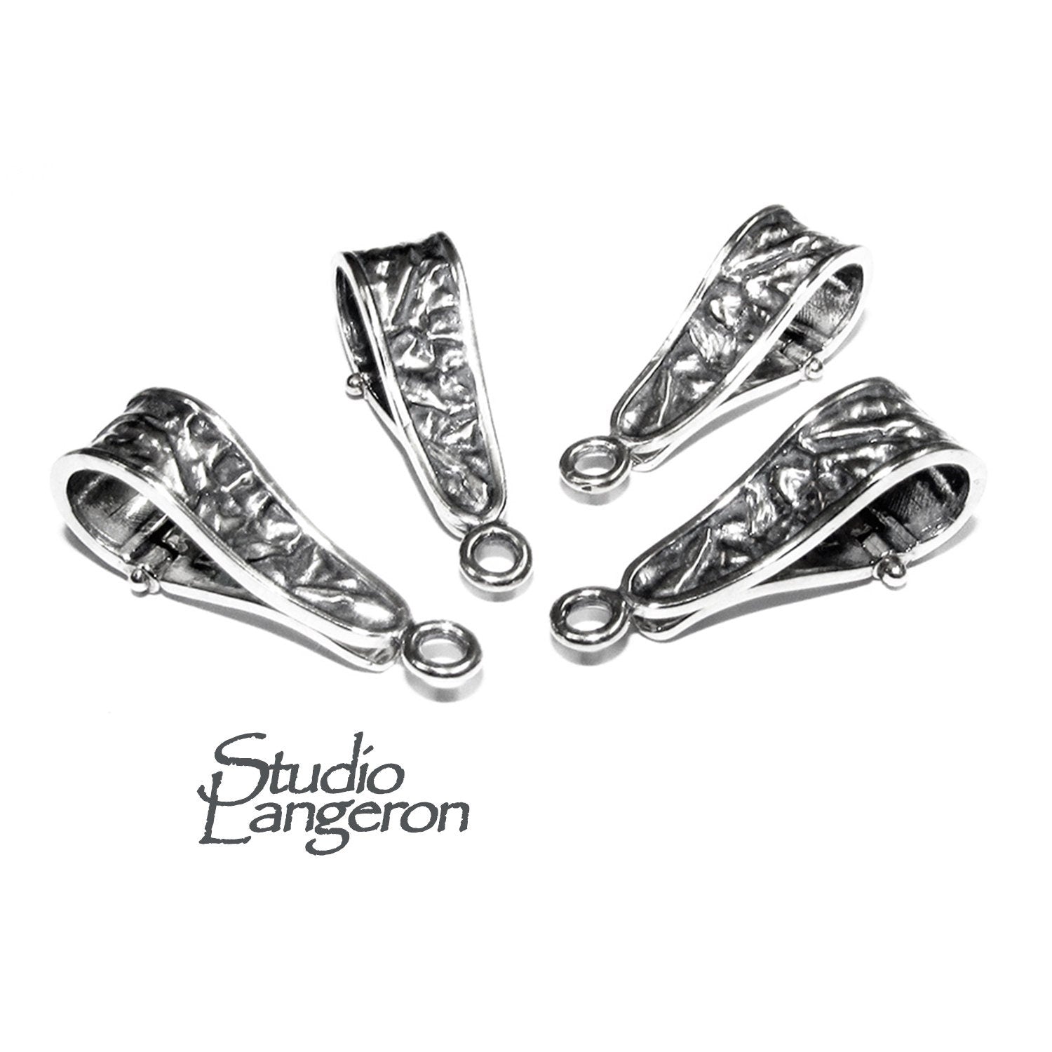 925 Sterling silver decorative Pendant Bails with button, Jewelry making, Findings, Bail silver, Bail finding, bail for pendant - 1 piece