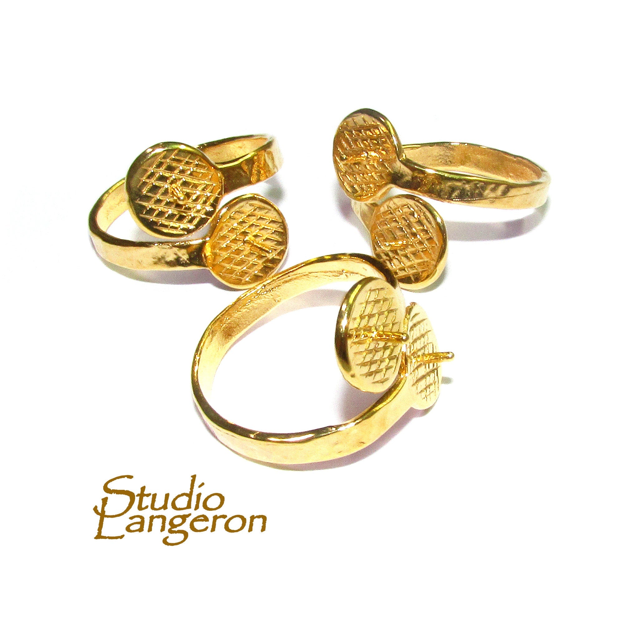 14K Yellow gold filled open blank ring with two platform with pin for beads, gold filled ring, base ring, Jewelry making, setting  - 1 piece