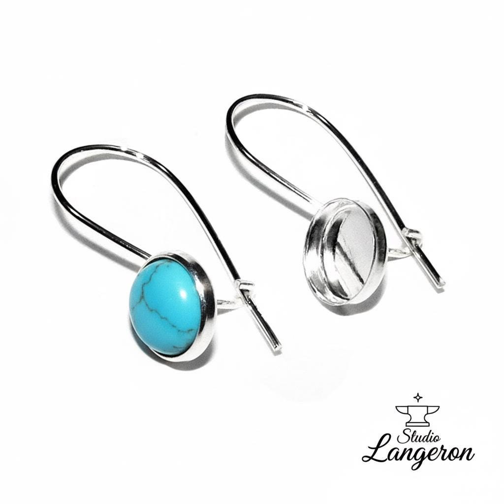 10 mm 925 sterling silver blank earrings, base earrings, bezel cup, Jewelry making, silver earrings, setting - 1 pair (2 piece)
