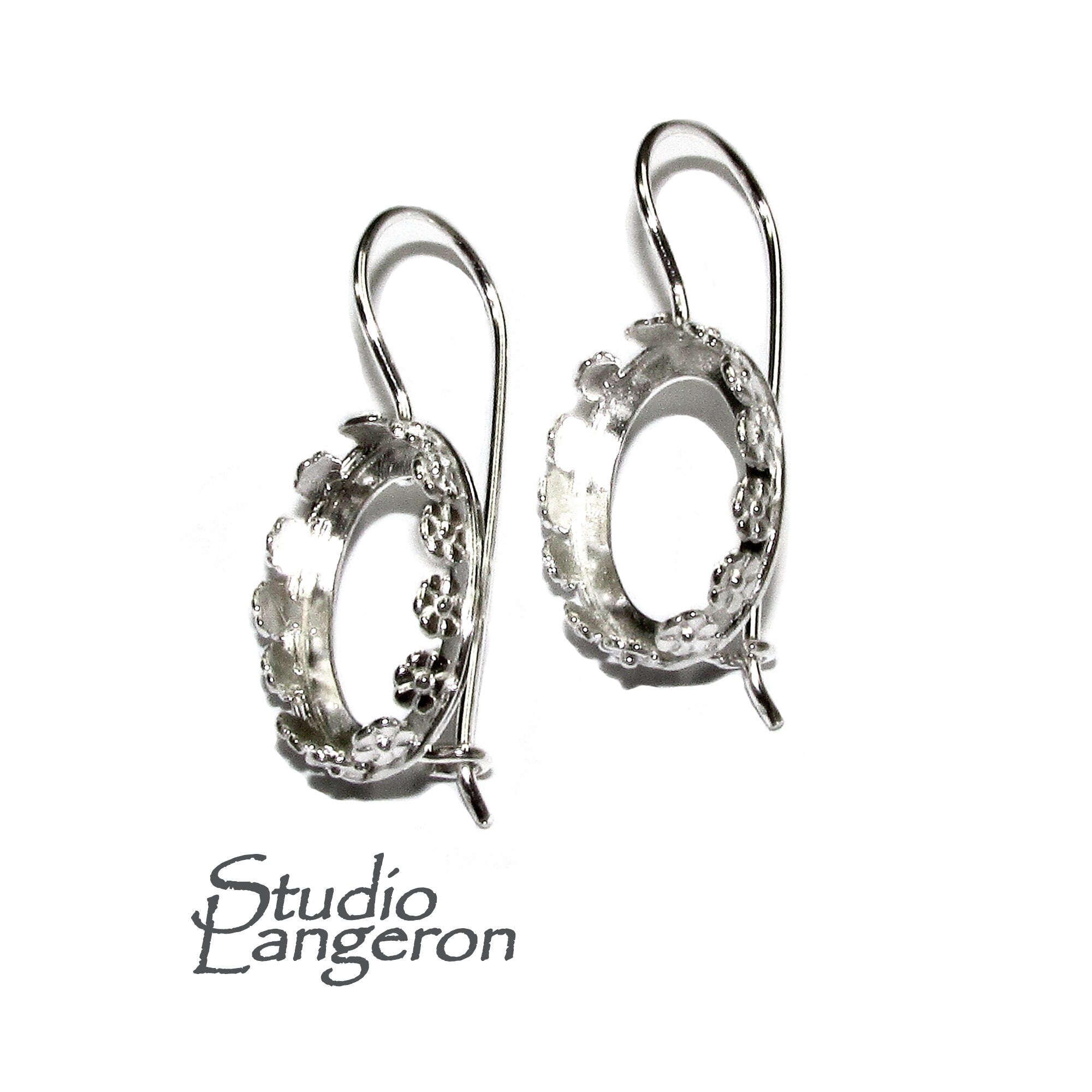 12x16 mm size 925 sterling silver blank earrings with bezel cup, Jewelry making, Setting, bezel cup, Base earrings - 1 pair (2 pieces)
