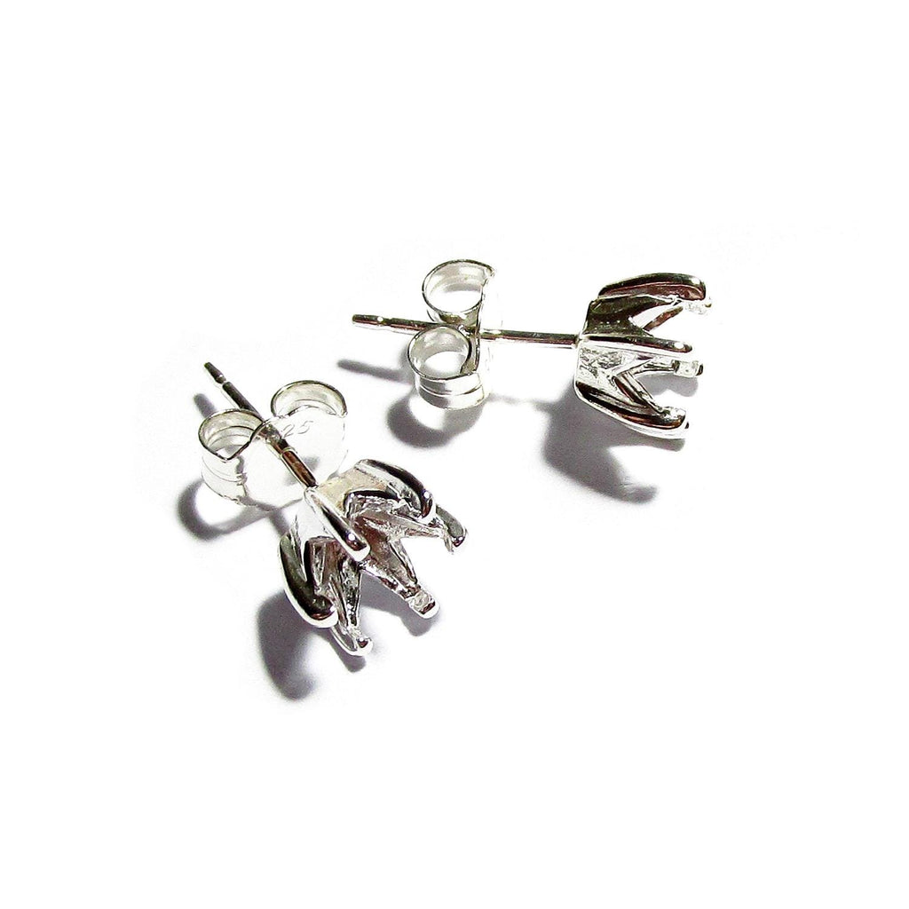 925 Sterling Silver Round blank earrings with 6-Prong Setting size 5, 6, 8mm, Earring Post, Jewelry making, Setting - 1 pair (2 piece)