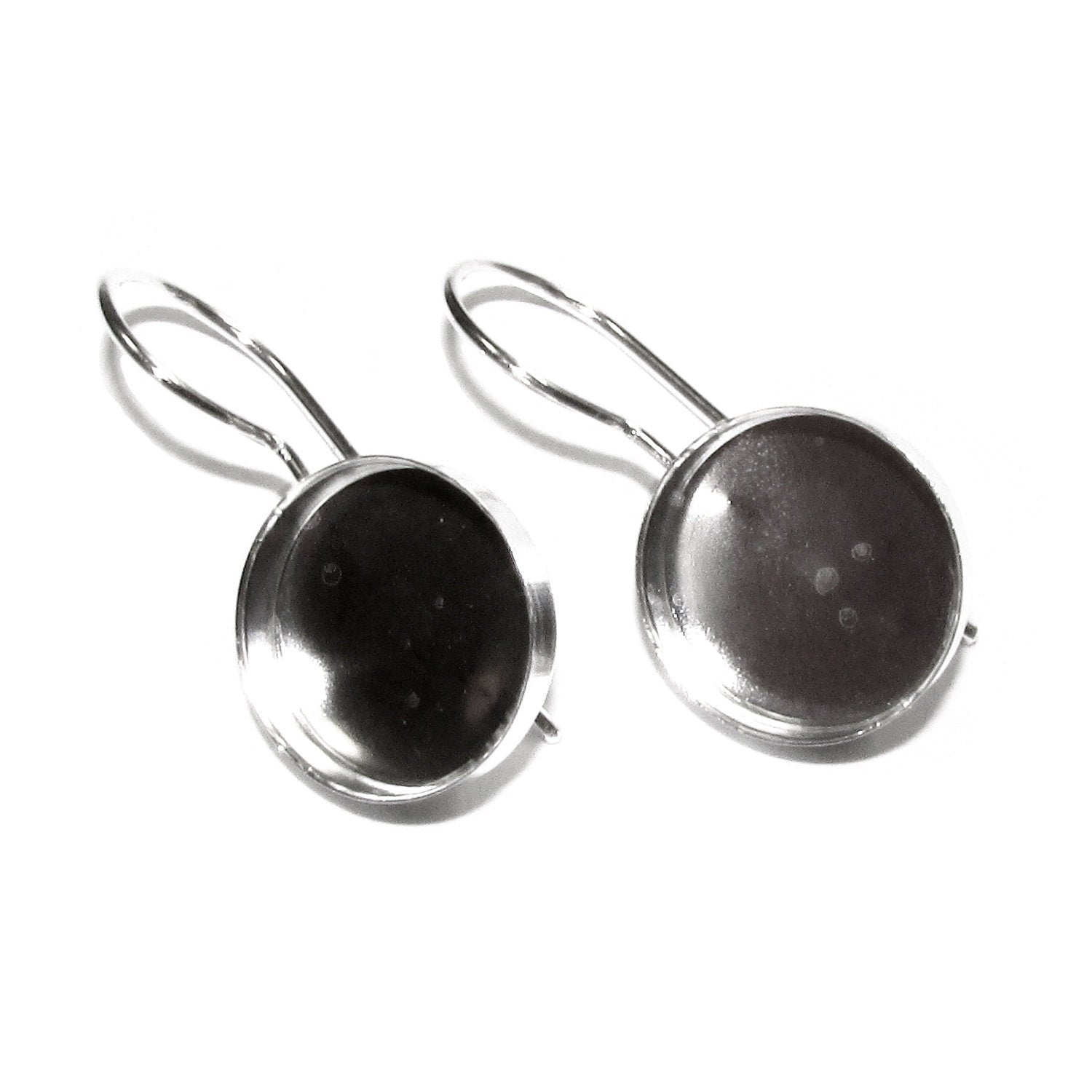 14 mm 925 sterling silver blank earrings with bezel cup, Jewelry making, Setting, bezel cup, base earrings, 925 silver - 1 pair (2 piece)