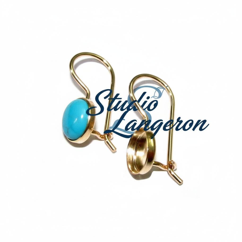 14K Yellow gold filled blank earrings with bezel cup 6 mm, Jewelry making, Setting, bezel cup, base earrings - 1 pair (2 piece)