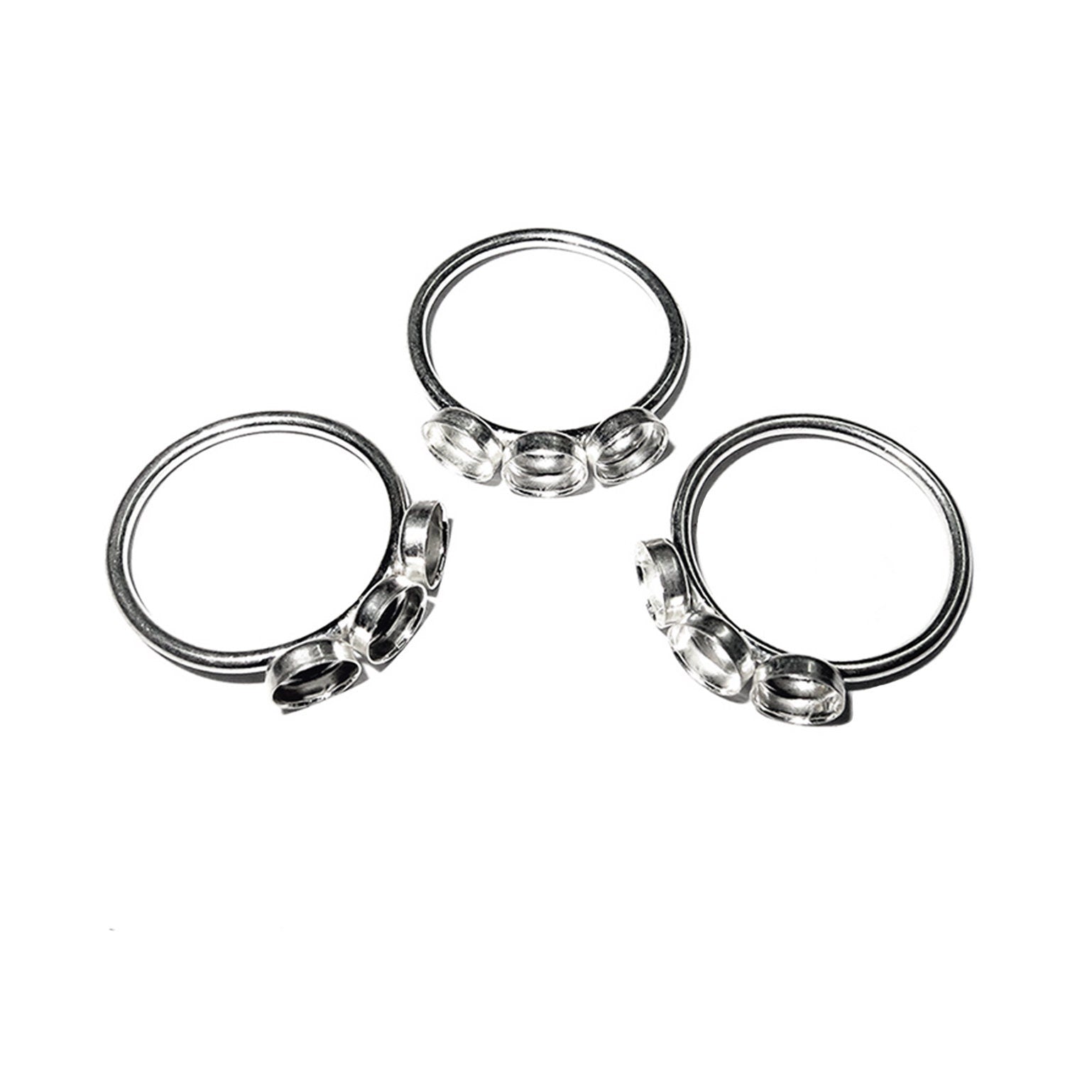 925 sterling silver blank ring with three bezel cup 5 mm size 5, 6, silver ring, bezel cup, base ring, Jewelry making, Setting - 1 piece