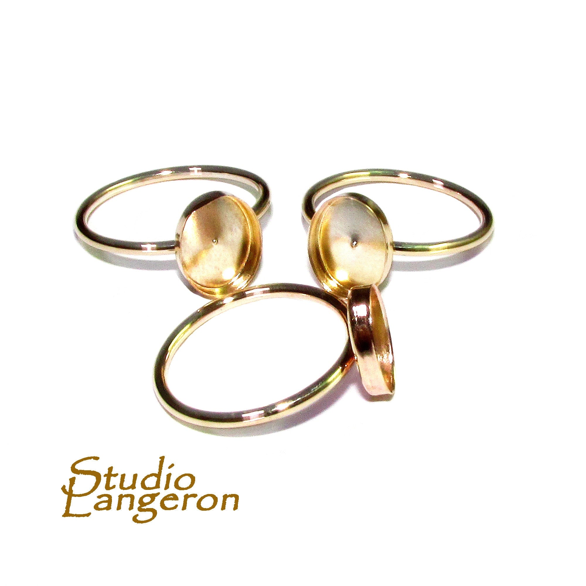 14K Yellow gold filled blank ring with bezel cup 8x10 mm size 4 - 11, Base ring, Bezel cup, Setting, Jewelry making - 1 piece