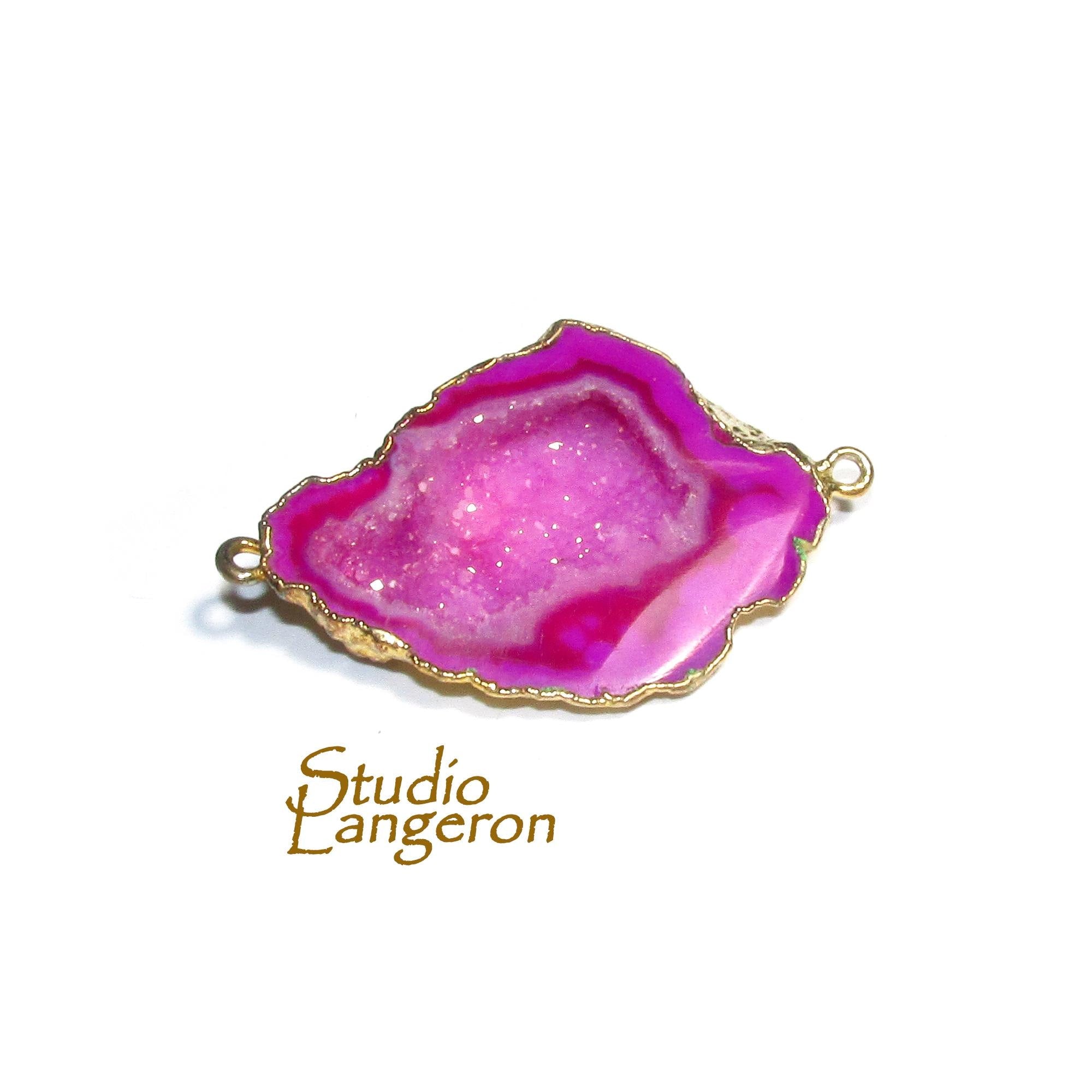 SALE!  Agate druse connector size 35x26mm, Natural agate, Natural Gemstone, Jewelry making - 1 piece