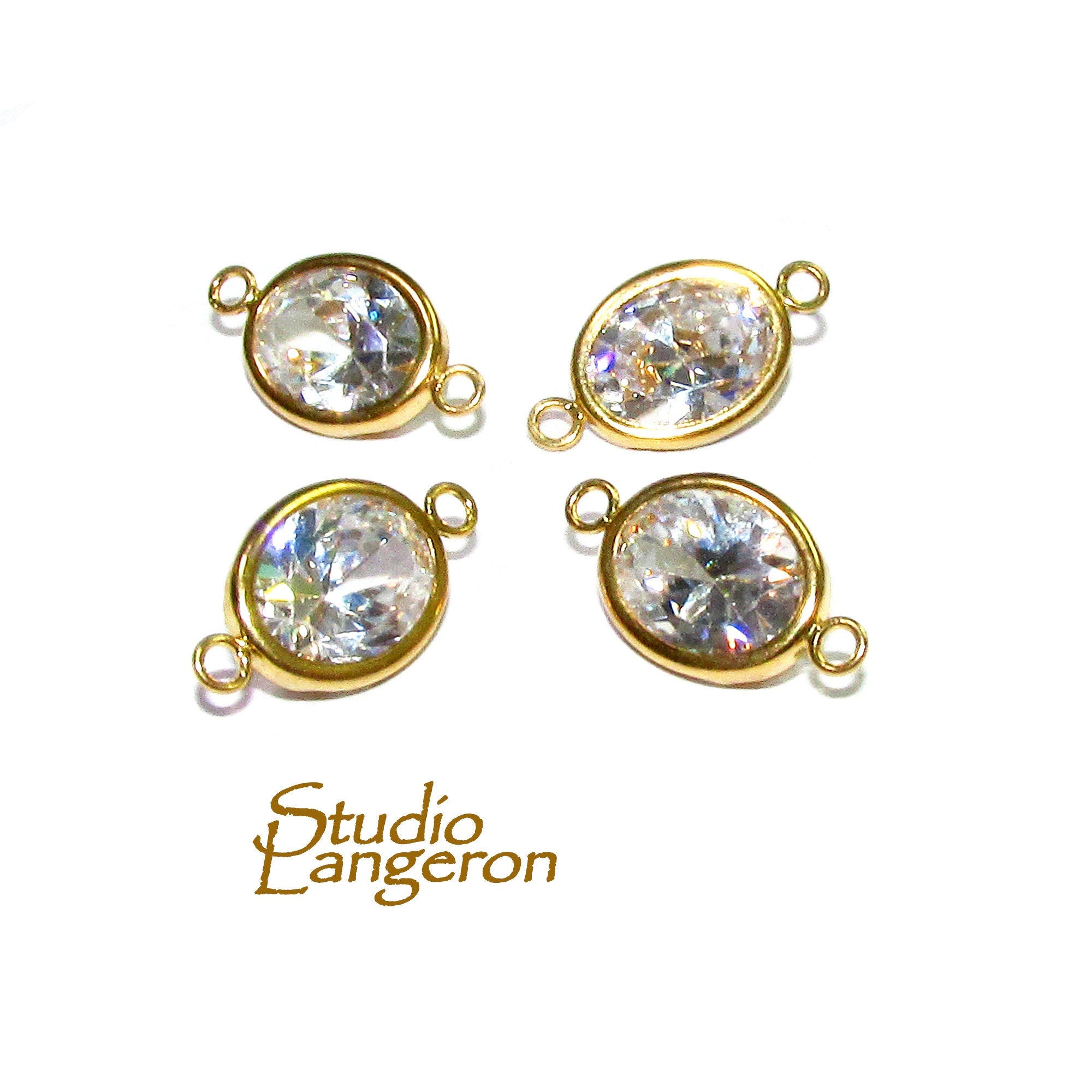 14K Gold Filled White topaz oval Link Connector size 14.0x8.0 mm, White topaz gold filled link, Link connector, Jewelry making - 1 piece
