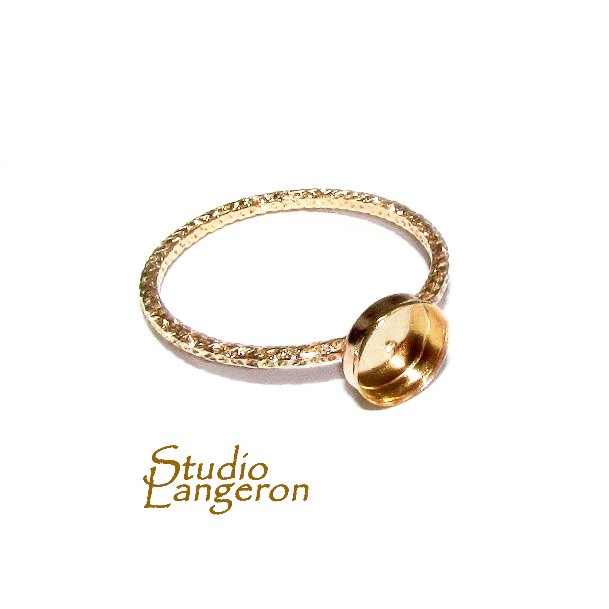 14K Yellow gold filled decorative blank ring with bezel cup 6mm size 4 - 11, Base ring, Bezel cup, Setting, Jewelry making - 1 piece
