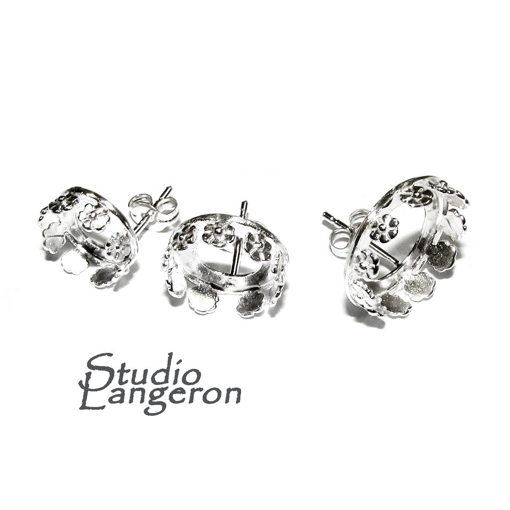 925 Sterling Silver Blank earrings size 8, 10, 12 mm, Bezel cup, Post Earring Mountings, Base earrings, Jewelry making - 1 pair (2 pieces)