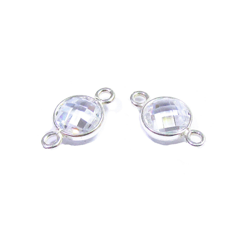 925 Sterling Silver Checkerboard white topaz Round Link Connector size 15x9 mm, white topaz link connector, Jewelry making - 1 piece