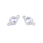 925 Sterling Silver Checkerboard white topaz Round Link Connector size 15x9 mm, white topaz link connector, Jewelry making - 1 piece