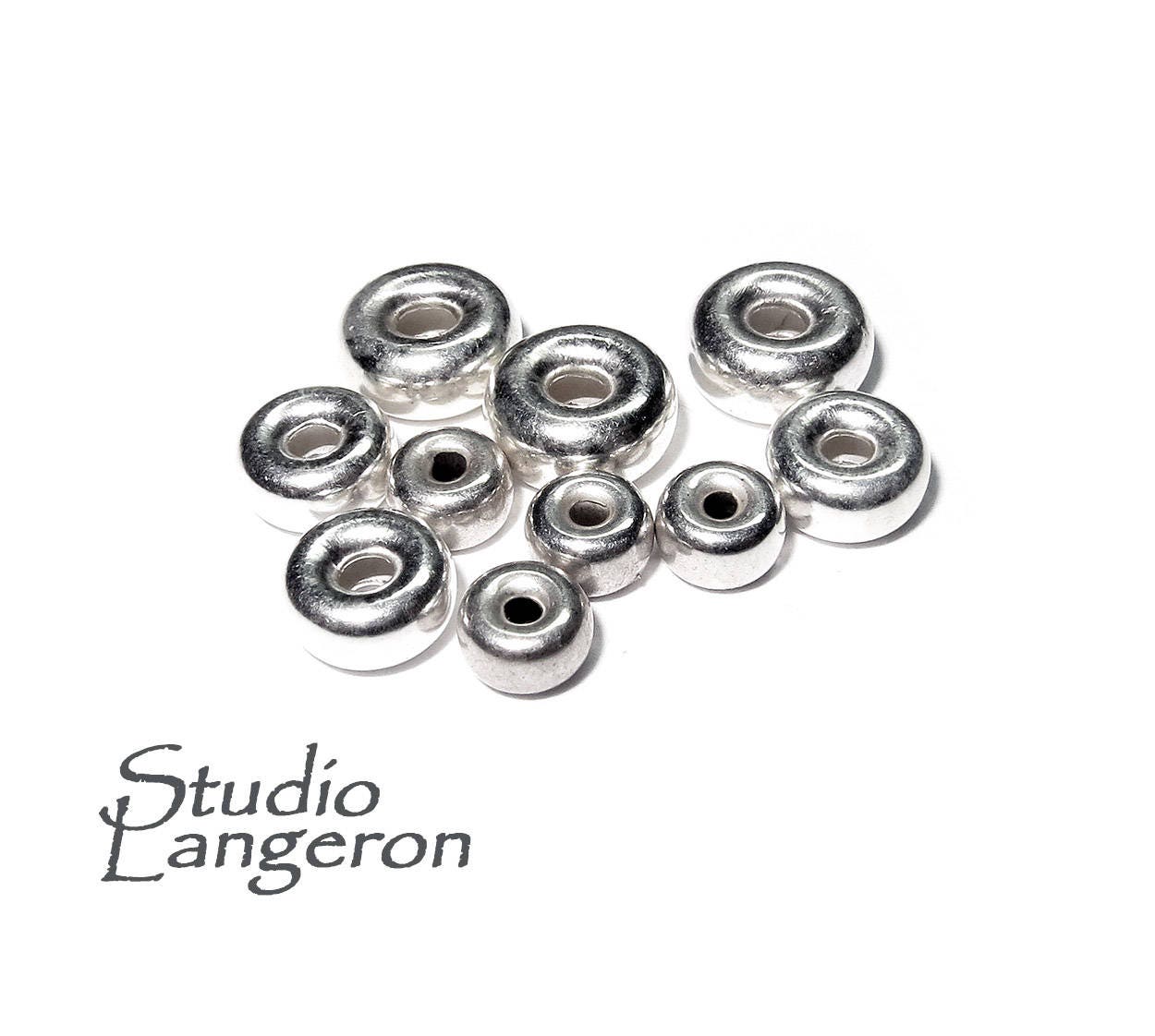 925 Sterling Silver Rondelle Beads Sizes 3-12 mm, Beads, Silver beads, Rondelle beads, Spacer Beads, Jewelry making, Silver - 1 piece