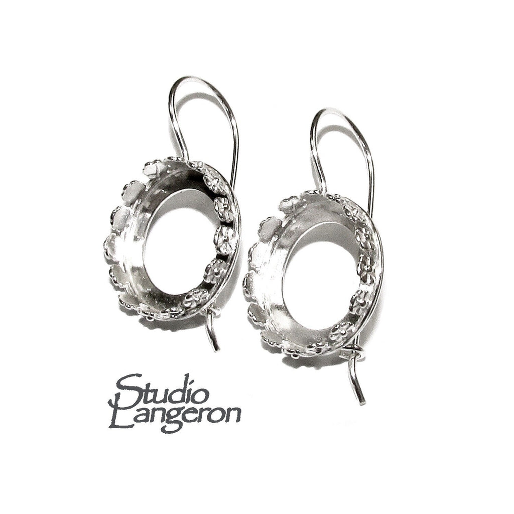 18 mm 925 sterling silver blank earrings with bezel cup, Jewelry making, Setting, bezel cup, base earrings, 925 silver - 1 pair (2 pieces)