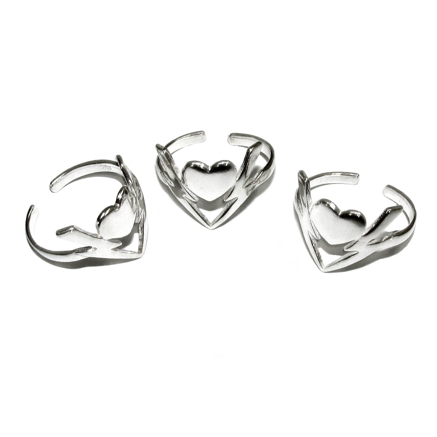 925 sterling silver open ring with heart and lightning, silver ring, blank ring, sterling silver, Valentine's Day, Jewelry making - 1 piece