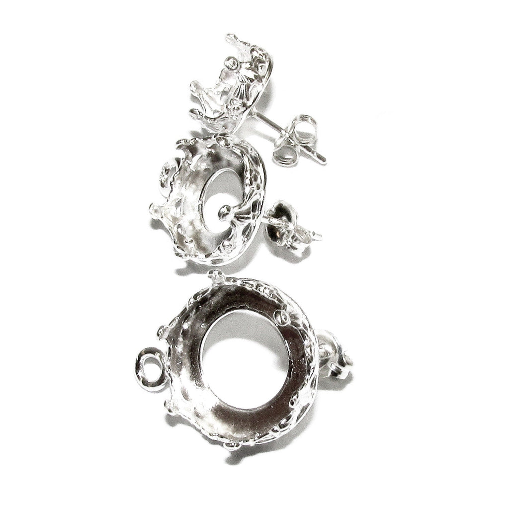 925 Sterling Silver Blank earrings size 8, 10, 12 mm with closed ring, Bezel cup, Base earrings, Jewelry making, Setting - 1 pair (2 pieces)
