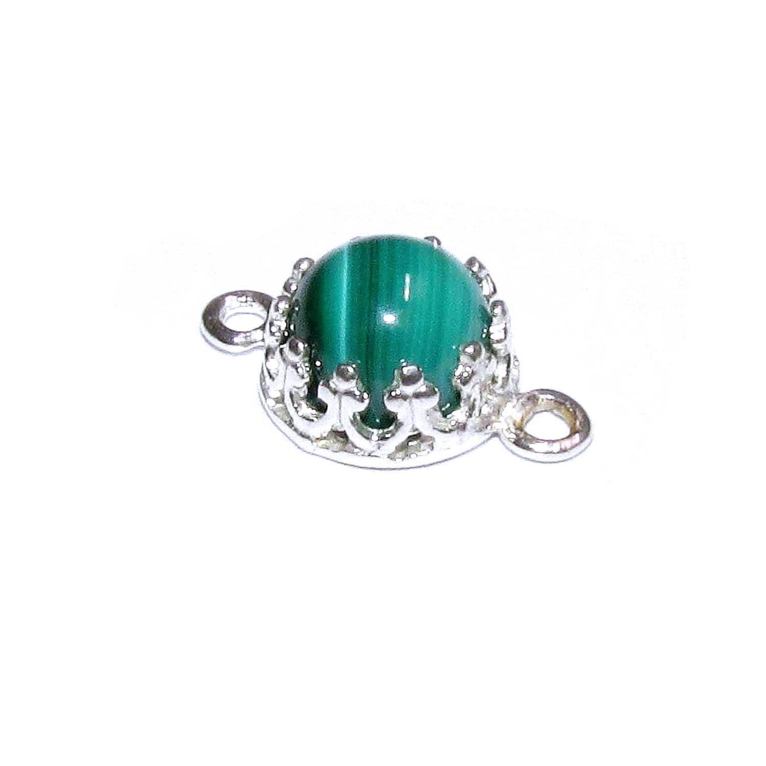 925 Sterling Silver natural Malachite round Link Connector size 14x7 mm, Natural Malachite silver link, Jewelry making, Connector - 1 piece