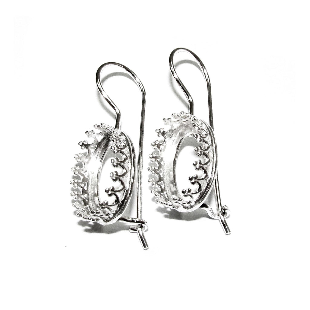 925 sterling silver blank earrings with oval bezel cup size 6x8-13x18 mm, model 1023, Jewelry making, Setting, bezel cup - 1 pair (2 pieces)