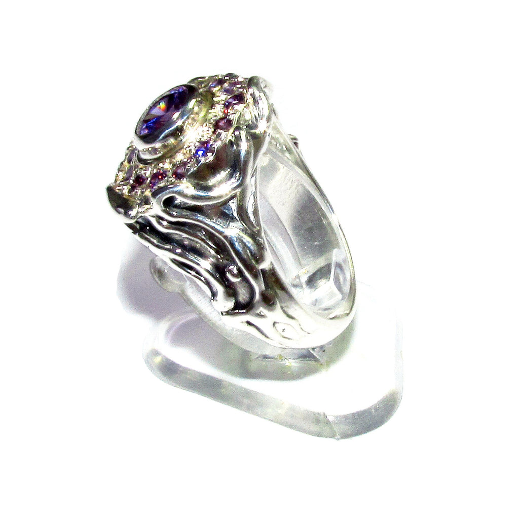 Statement Amethysts ring 925 sterling silver size 6 1/2, Handmade ring, single copy, sterling silver, Amethysts, silver ring, Amethyst ring