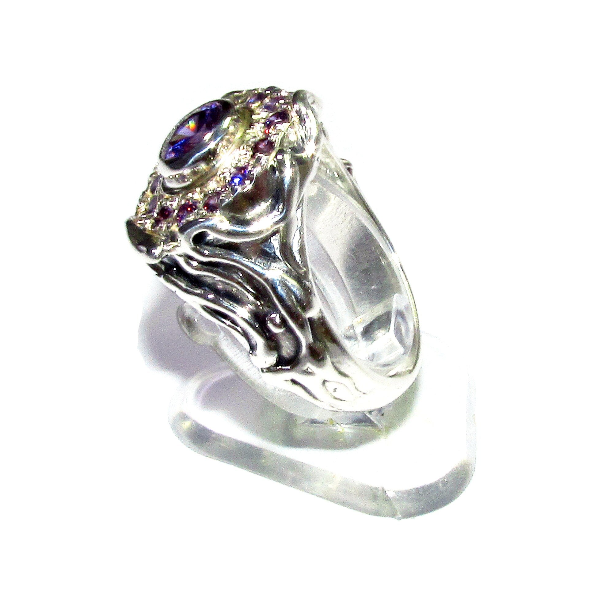 Statement Amethysts ring 925 sterling silver size 6 1/2, Handmade ring, single copy, sterling silver, Amethysts, silver ring, Amethyst ring