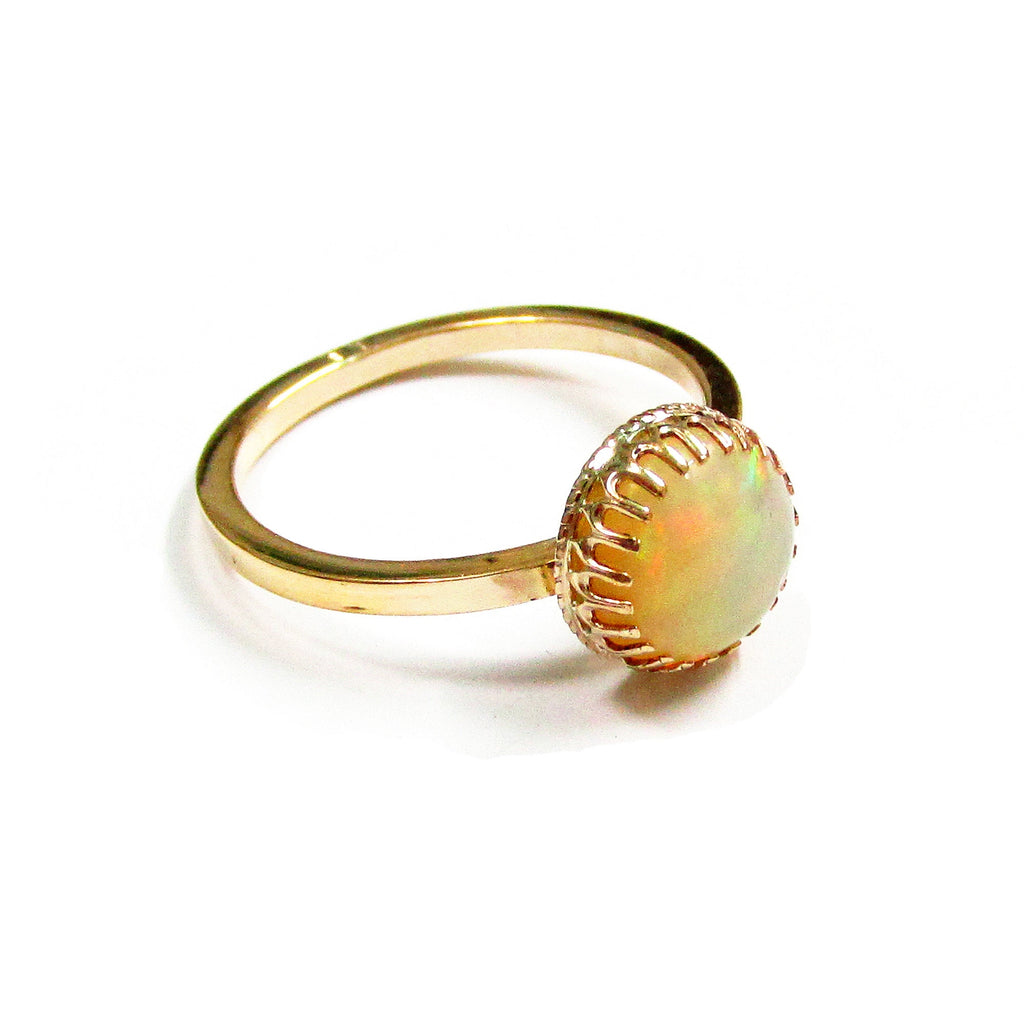 14K Yellow gold filled handmade ring size 6 with welo opal 8 mm, gold filled ring, single copy, handmade ring, welo opal  - 1 piece