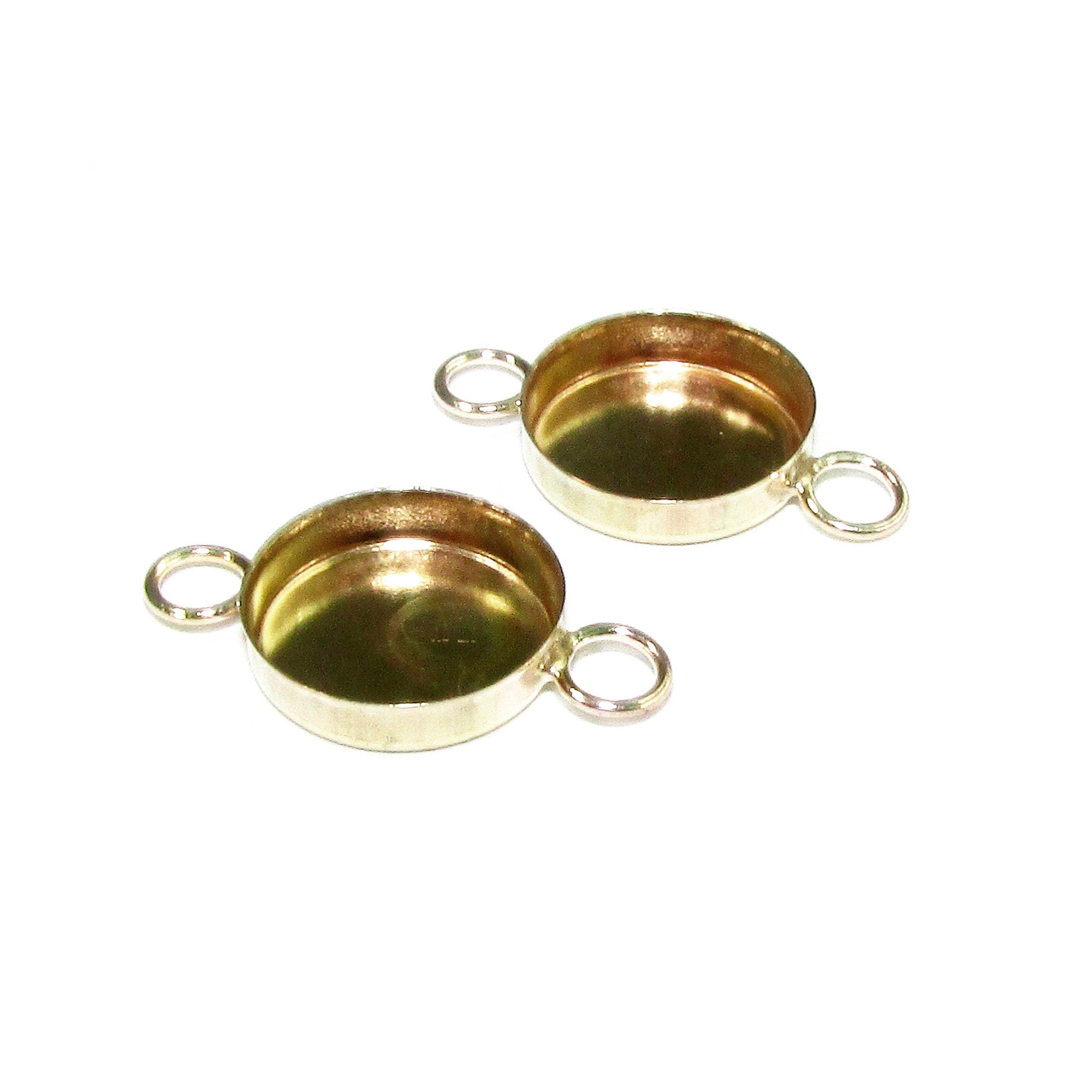 14K solid yellow gold Bezel Cups size 12 mm with two rings, Bezel cup, 14K solid gold, Setting, Solid gold, Jewelry making - 1 piece