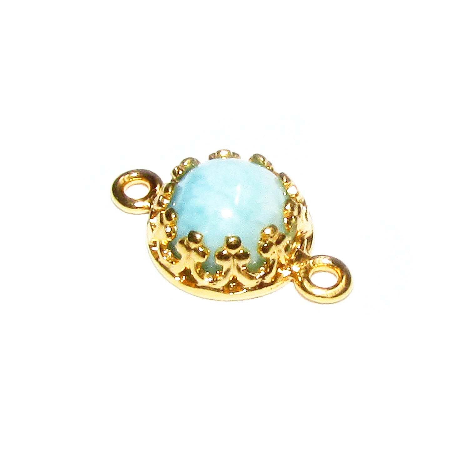 14K Gold Filled natural Larimar round Link Connector size 14x7 mm, Natural Larimar silver link, Jewelry making, Connector - 1 piece