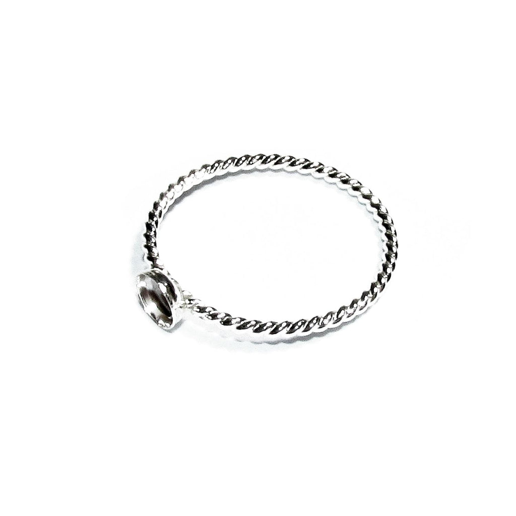 925 sterling silver twisted blank ring with bezel cup 4 mm size 4, 5, 6, 7, 8, 9, 10, 11, bezel cup, base ring, Jewelry making - 1 piece