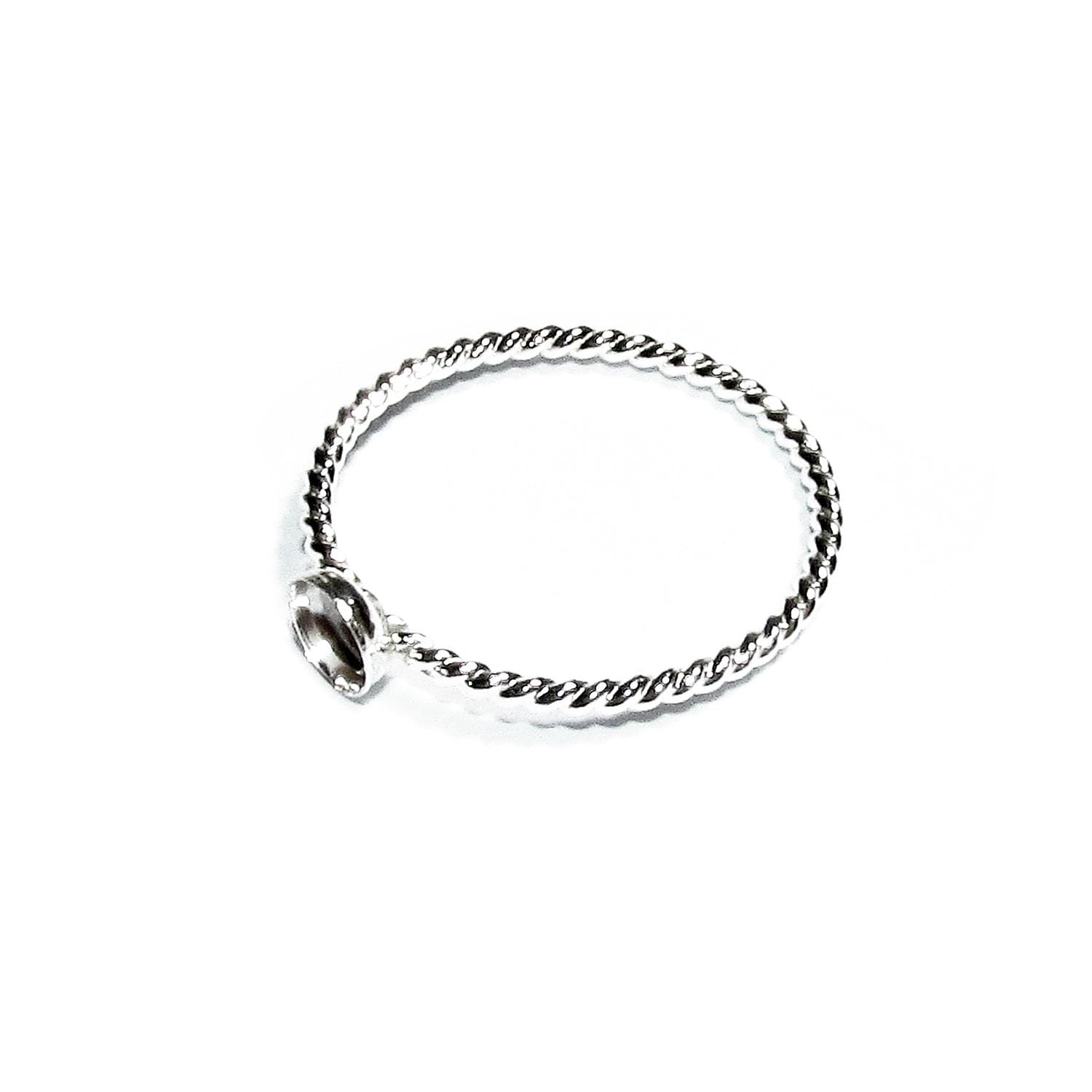 925 sterling silver twisted blank ring with bezel cup 4 mm size 4, 5, 6, 7, 8, 9, 10, 11, bezel cup, base ring, Jewelry making - 1 piece
