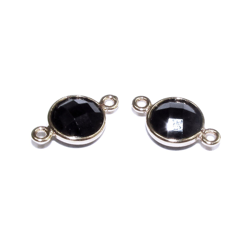 925 Sterling Silver Checkerboard black onyx Round Link Connector size 12x7mm, black onyx silver link, Jewelry connector, Connector - 1 piece