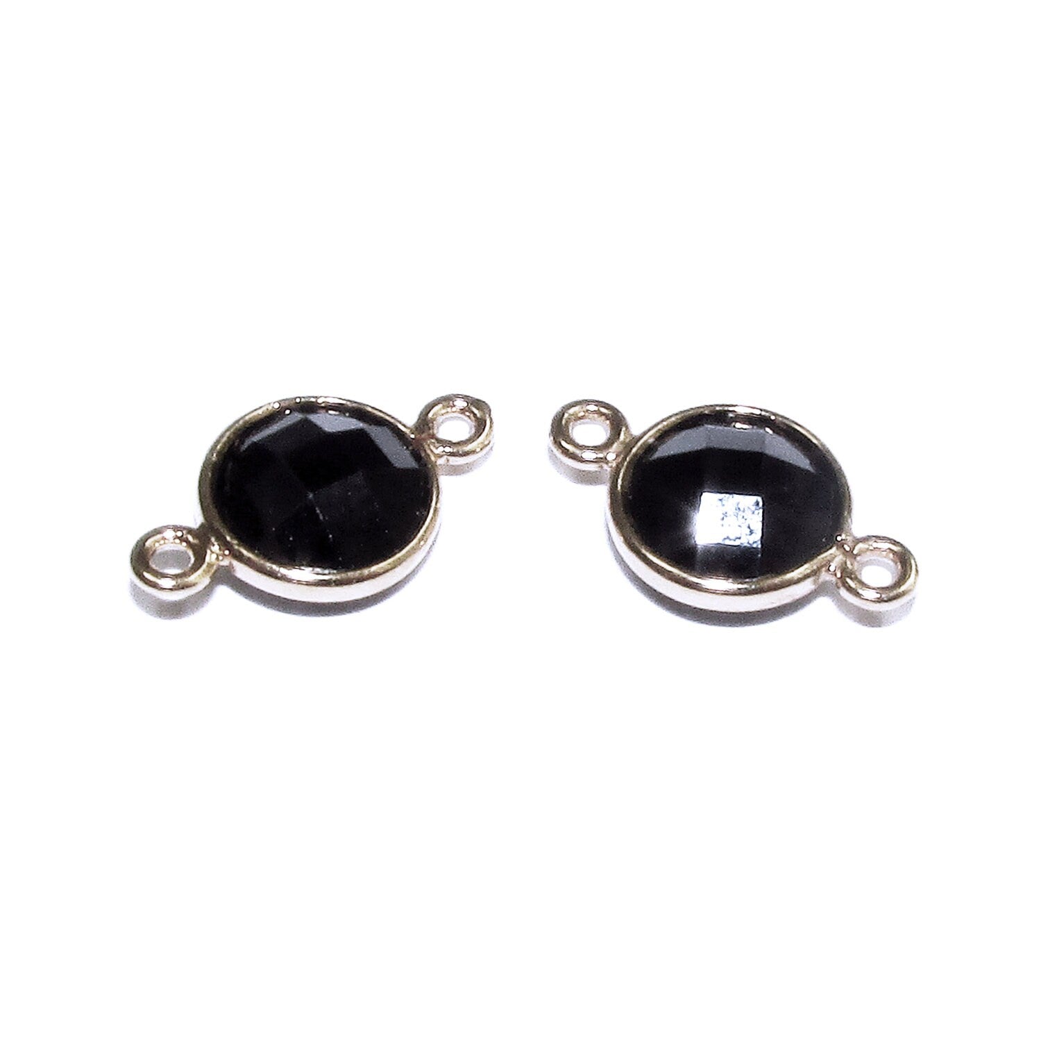 925 Sterling Silver Checkerboard black onyx Round Link Connector size 12x7mm, black onyx silver link, Jewelry connector, Connector - 1 piece