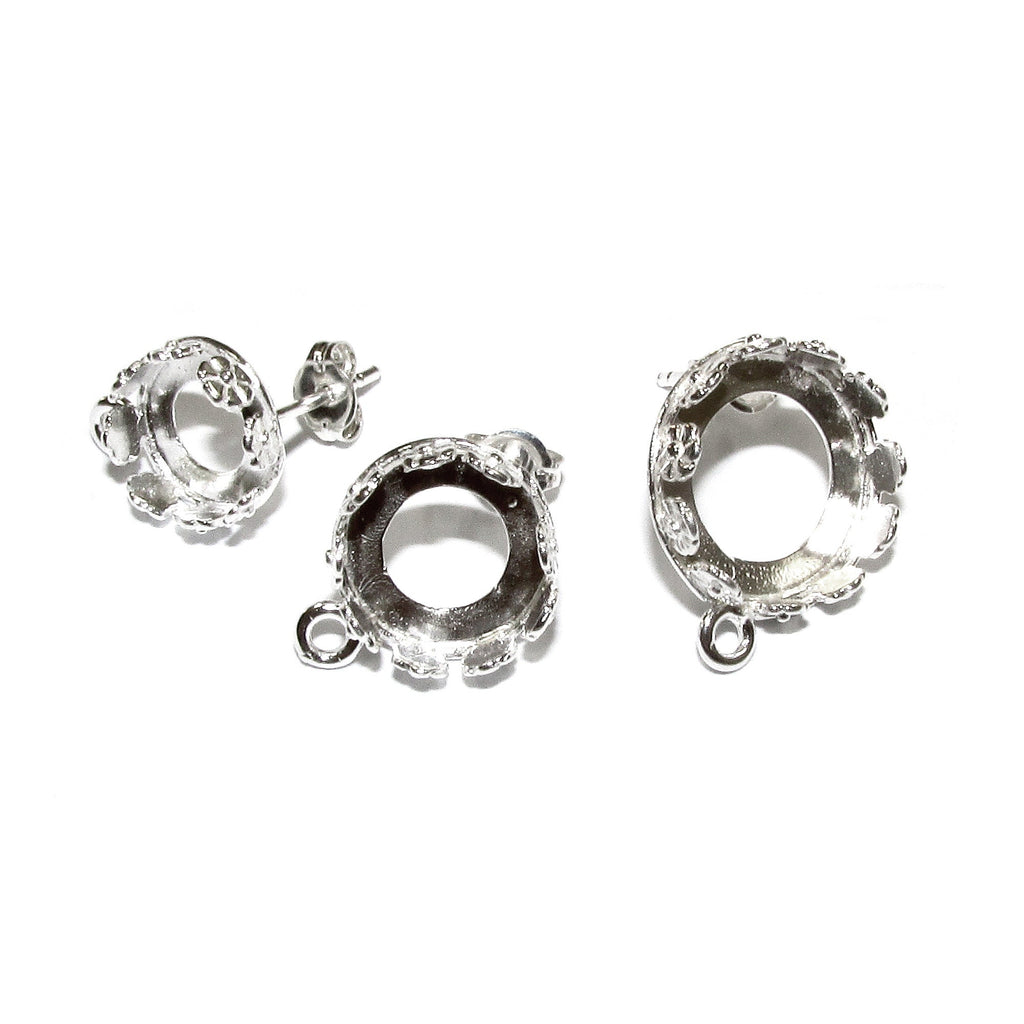 925 Sterling Silver Blank earrings size 8, 10, 12 mm with closed ring, Bezel cup, Base earrings, Jewelry making, Setting - 1 pair (2 pieces)