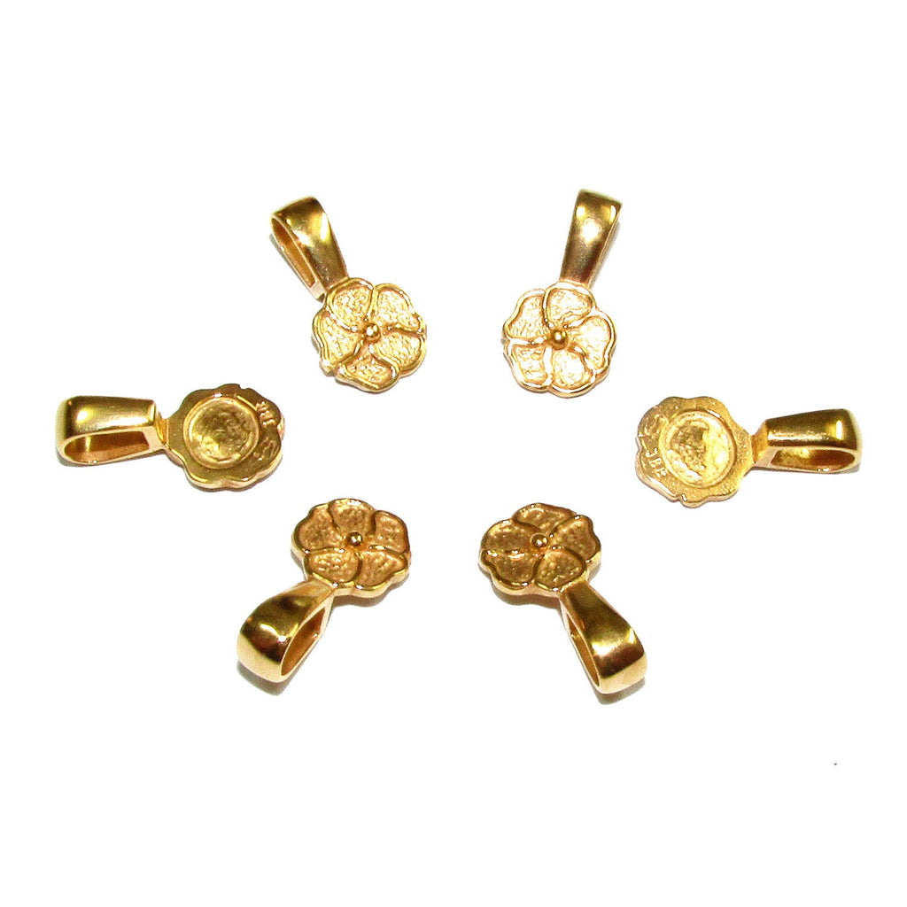 14K Yellow gold filled flower round Glue-on Pendant Bails - 1 piece