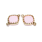 14K Gold Filled Checkerboard rose quartz cushion Link Connector size 13x18 mm, gold filled link, Jewelry making, Link Connector - 1 piece