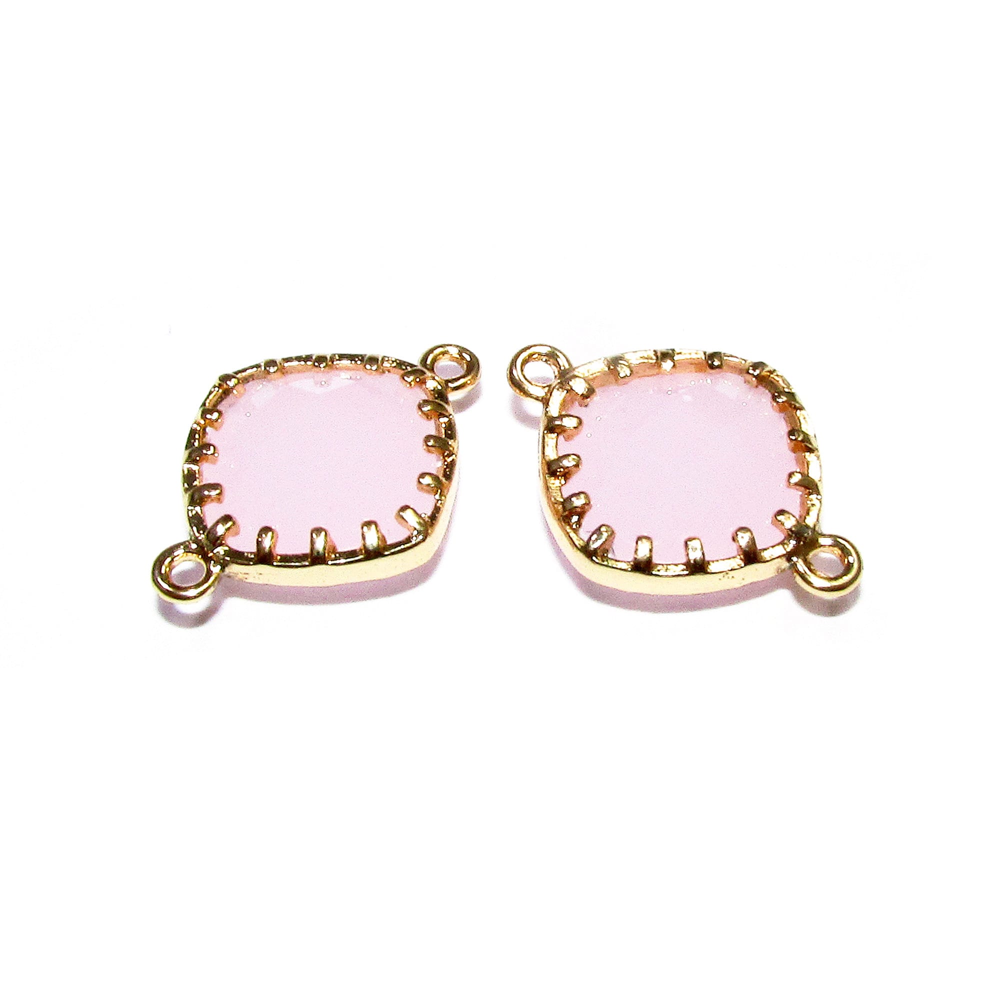 14K Gold Filled Checkerboard rose quartz cushion Link Connector size 13x18 mm, gold filled link, Jewelry making, Link Connector - 1 piece