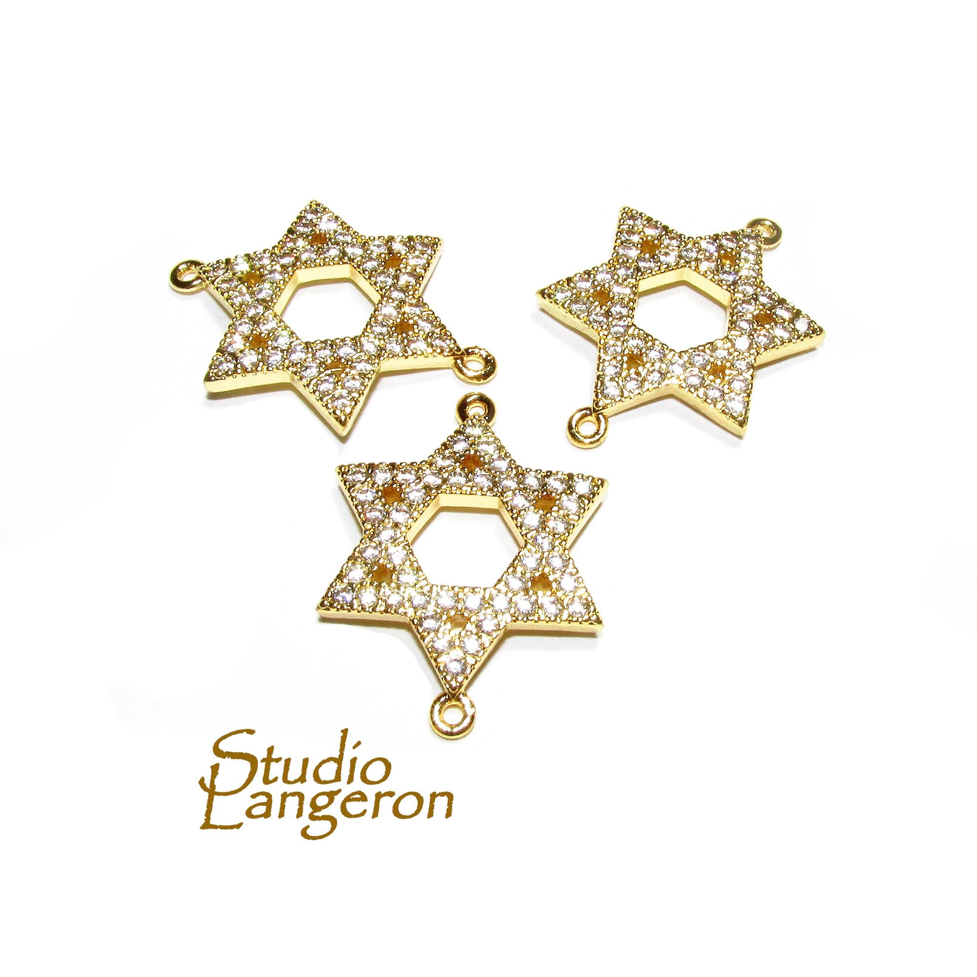 14K Gold filled large connector Magen David with crystals size 21mm, gold filled link, Jewelry making, link connector Magen David - 1 piece