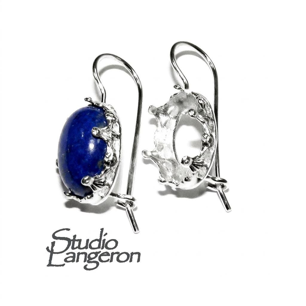925 sterling silver blank earrings with oval bezel cup size 8x10-13x18mm, model 1231, Jewelry making, Setting, bezel cup - 1 pair (2 pieces)