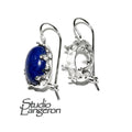 925 sterling silver blank earrings with oval bezel cup size 8x10-13x18mm, model 1231, Jewelry making, Setting, bezel cup - 1 pair (2 pieces)