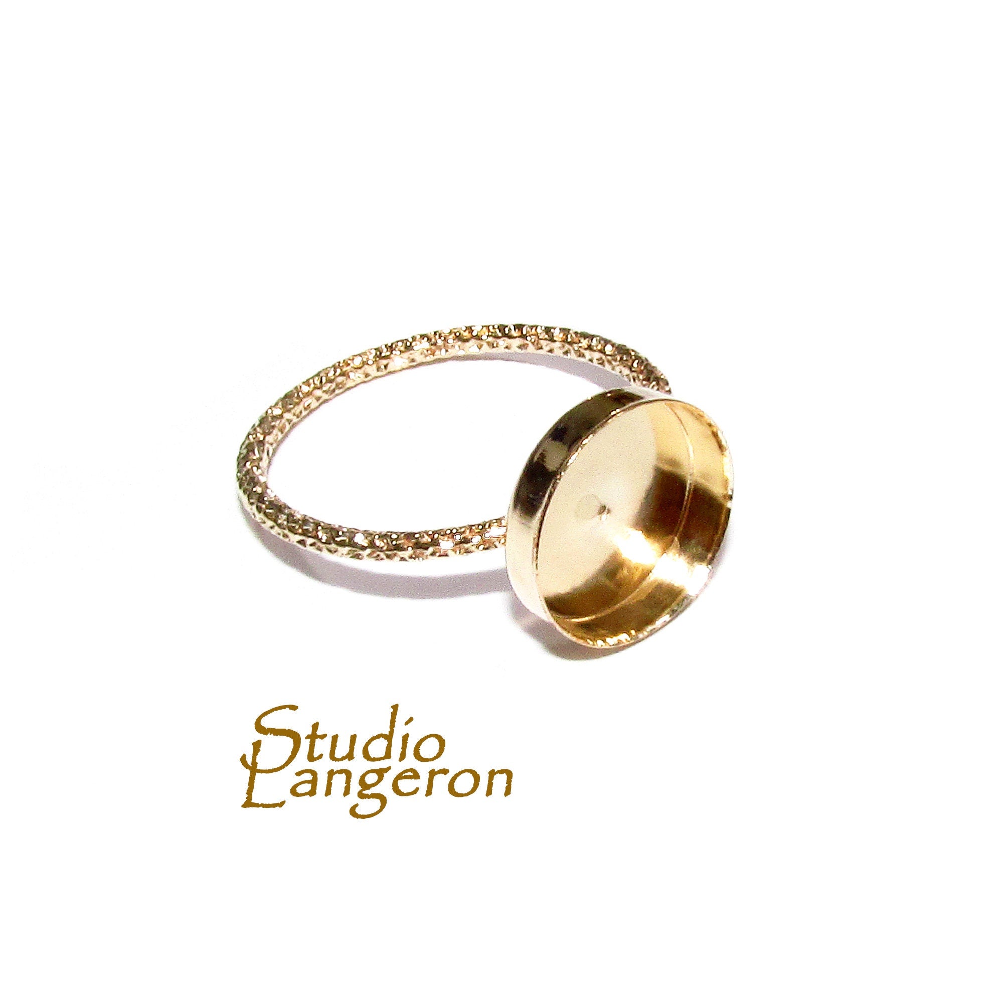 14K Yellow gold filled decorative blank ring with bezel cup 10mm size 4 - 11, Base ring, Bezel cup, Setting, Jewelry making - 1 piece