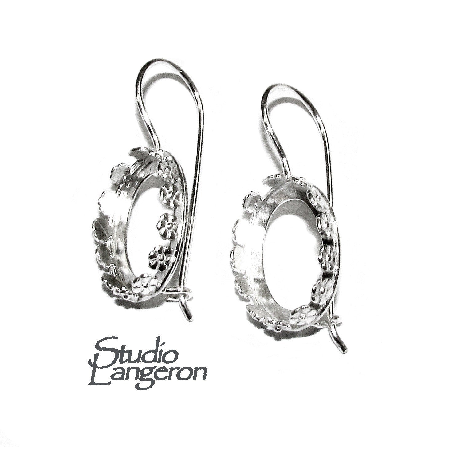 13x18 mm size 925 sterling silver blank earrings with bezel cup, Jewelry making, Setting, bezel cup, Base earrings - 1 pair (2 pieces)
