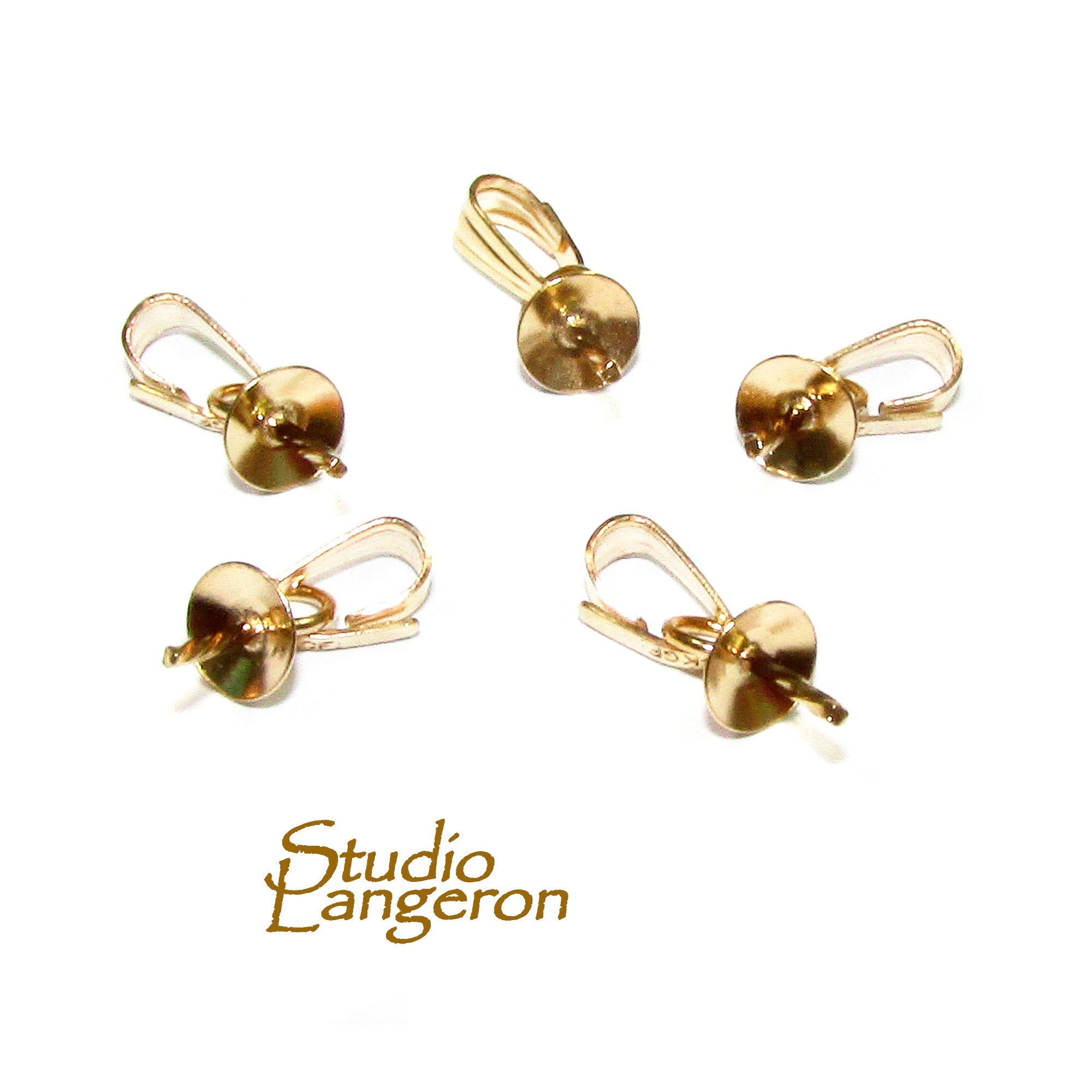 14K yellow gold filled snap-on bail and bead cap 4 mm, Jewelry making, Bail snap-on gold filled, Bail findings, Gold filled - 1 piece