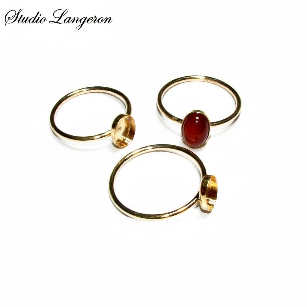 14K Yellow gold filled blank ring with bezel cup 4x6 mm size 4 - 11, Base ring, Bezel cup, Setting, Jewelry making, Gold filled - 1 piece