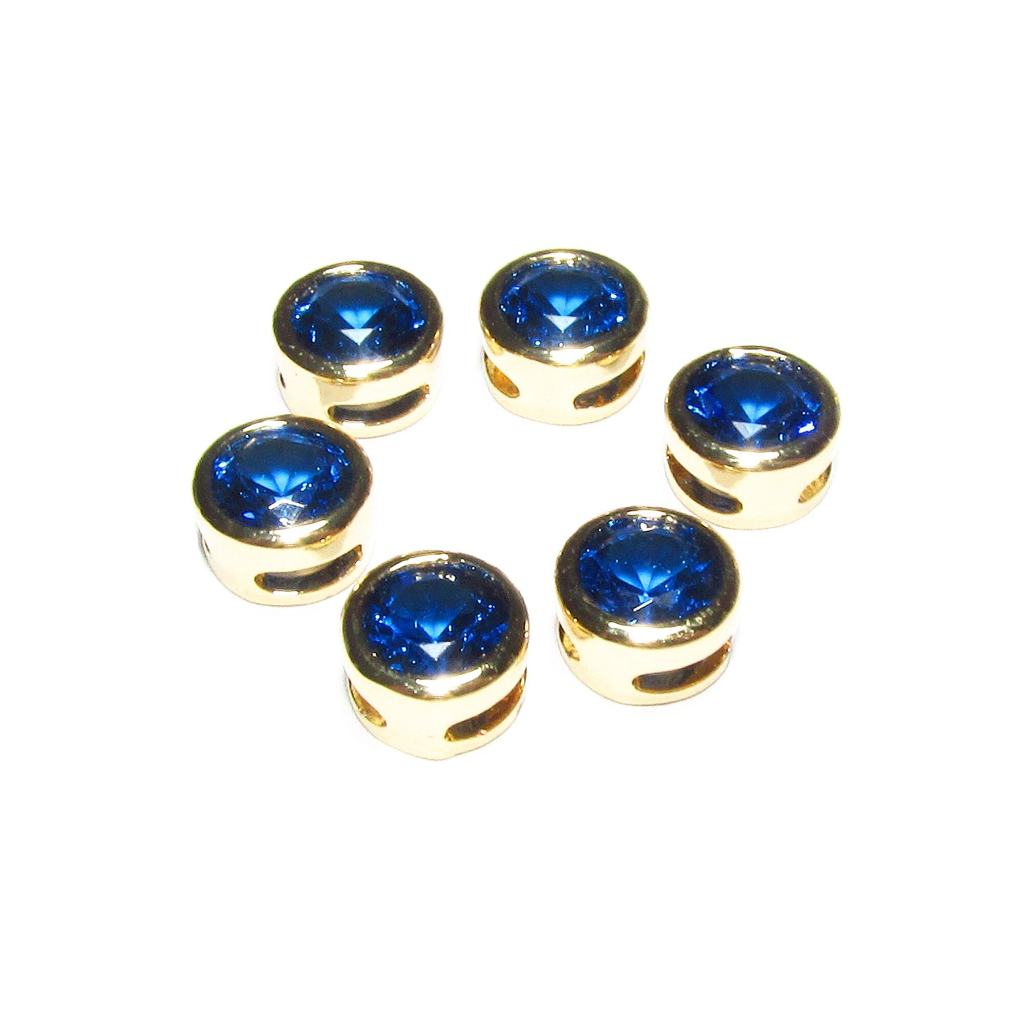 14K yellow gold filled decorative round beads with blue topaz size 6.2x3.8 mm, Jewelry making, Gold filled beads, Blue topaz - 1 piece