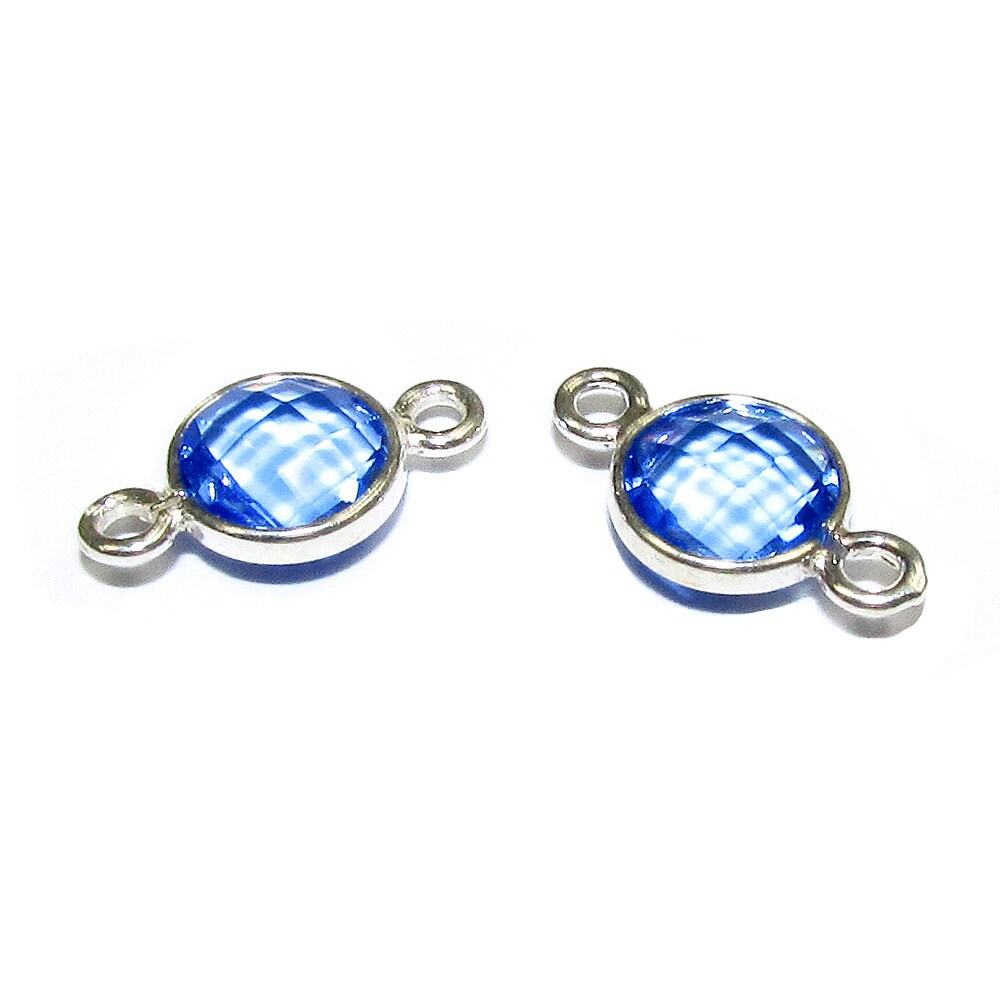 925 Sterling Silver Checkerboard Blue topaz Round Link Connector size 12x7 mm, Blue topaz silver link, Jewelry making, Connector - 1 piece