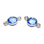 925 Sterling Silver Checkerboard Blue topaz Round Link Connector size 12x7 mm, Blue topaz silver link, Jewelry making, Connector - 1 piece