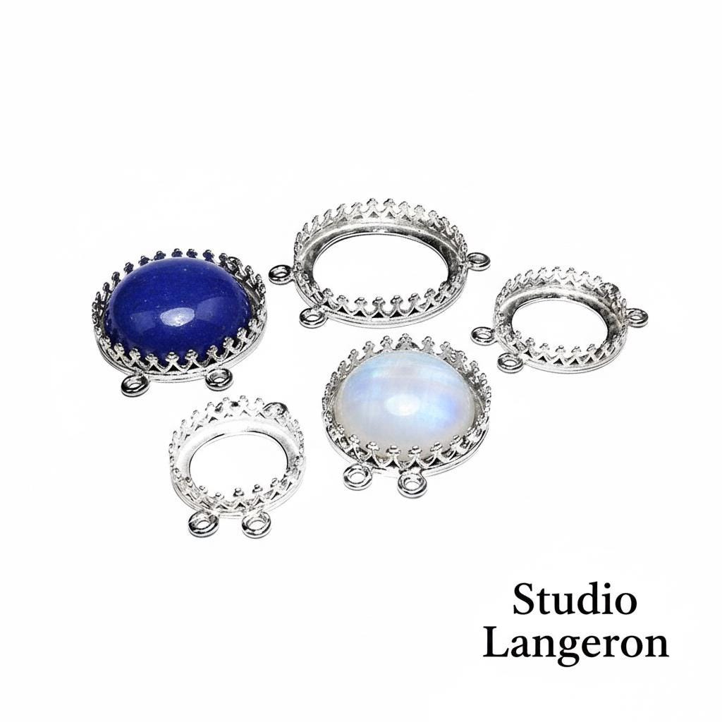 925 Sterling Silver Round Bezel Cup Settings with 4 rings, size 12, 14, 16, 18, 20 mm, Bezel cup, Jewelry making, Round bezel cup - 1 piece