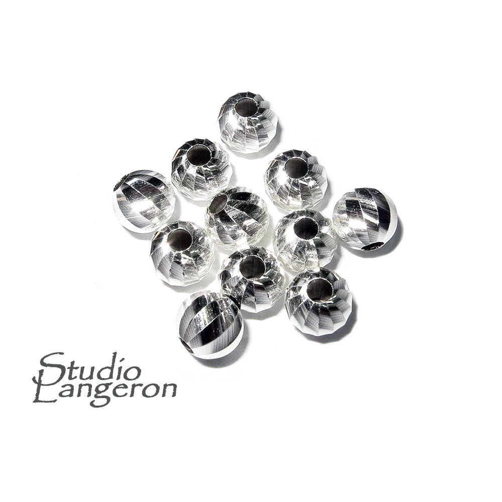 925 sterling silver diamond cut beads size 6 mm, diamond cut beads, Jewelry making, silver beads, sterling silver, silver findings - 1 piece