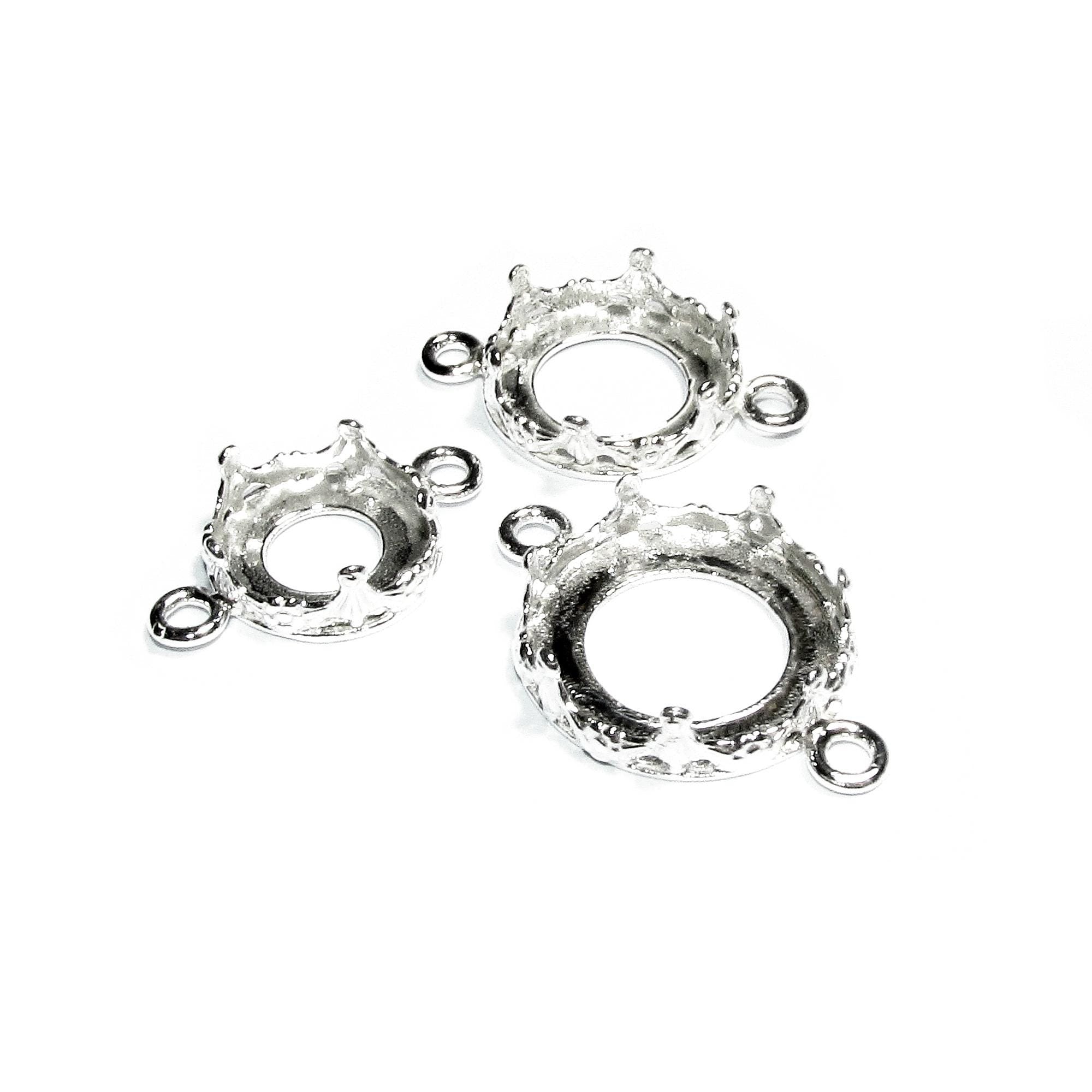 925 Sterling Silver Round Bezel Cup with 2 closed rings, sizes 8-24mm, Bezel cup, Setting, Jewelry making, Bracelet, Connector - 1 piece