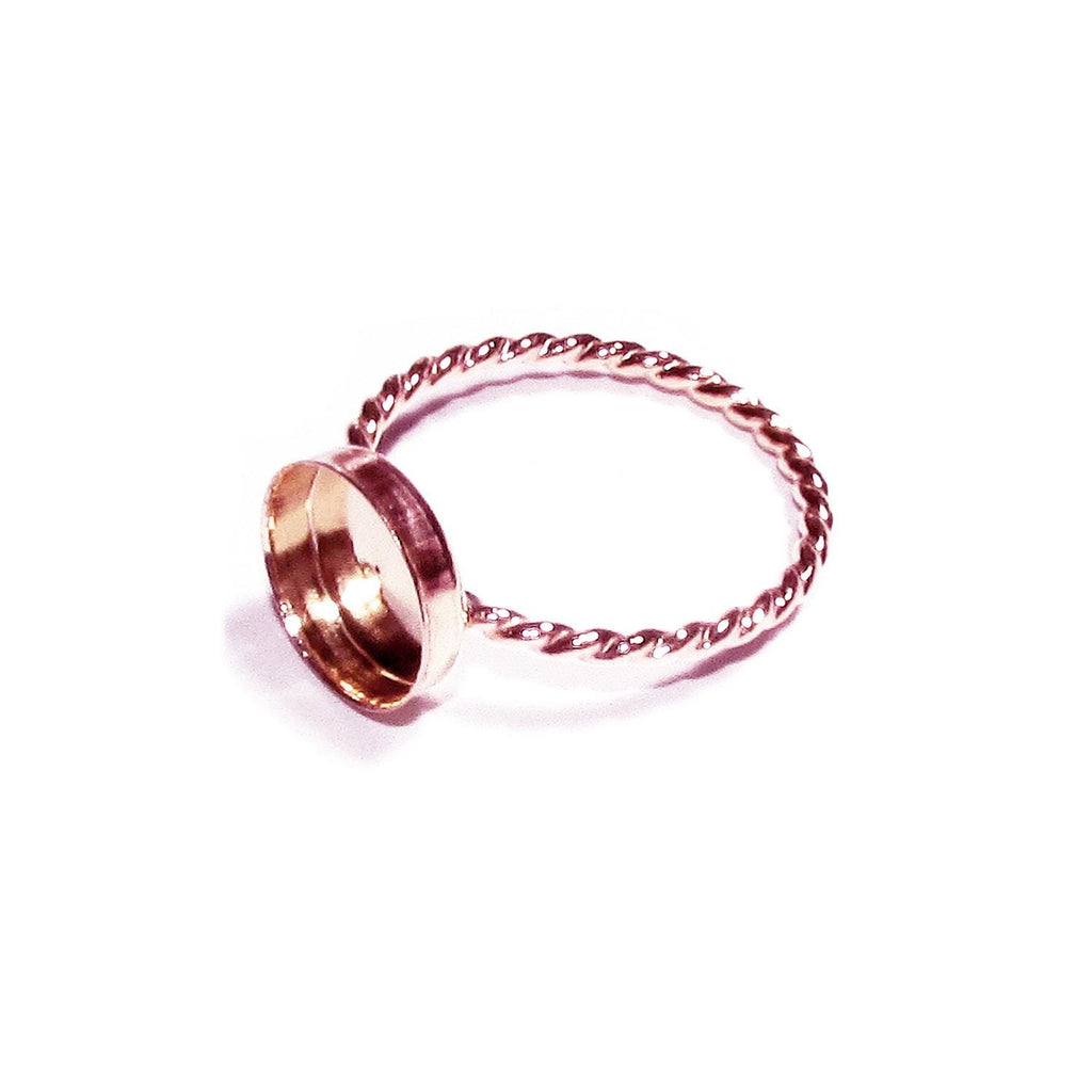 14K Rose gold filled twisted blank ring with bezel cup 10mm size 4 - 11, Jewelry making, Mounting ring, bezel cup - 1 piece