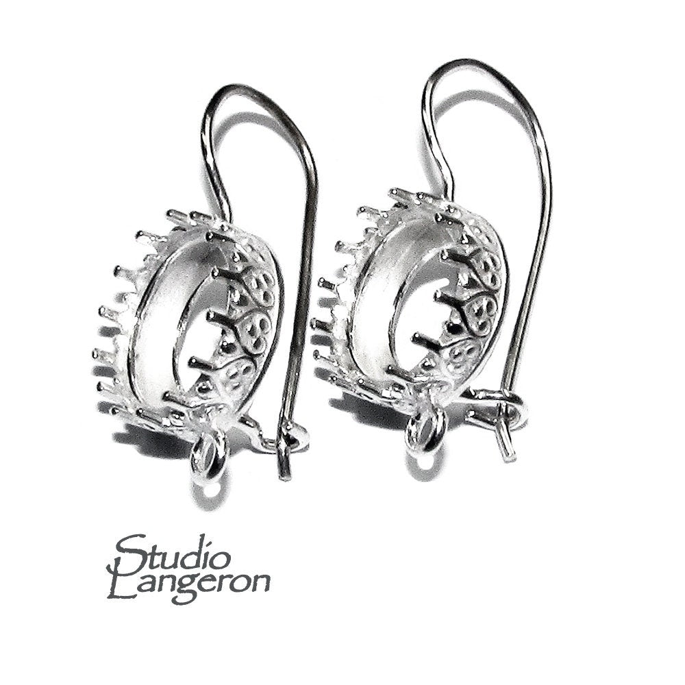 10mm 925 sterling silver blank earrings with bezel cup and closed ring, Jewelry making, Setting, bezel cup, base earrings - 1 pair (2 piece)